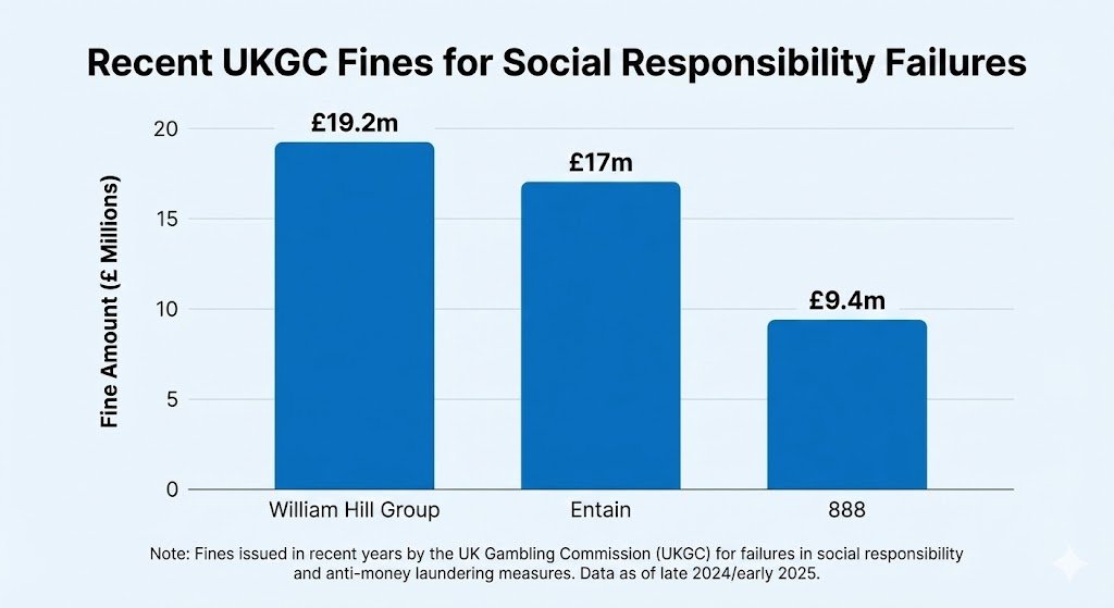 Bar chart displaying record UK Gambling Commission fines for social responsibility failures.